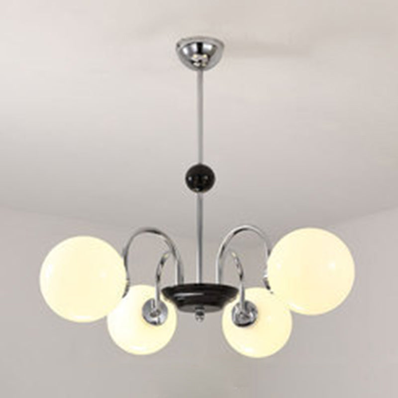Modern White Glass Globe Chandelier For Bedroom Lighting 4 / Silver