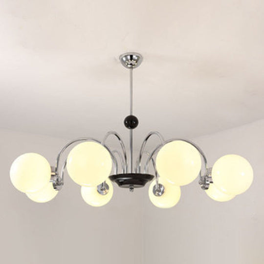 Modern White Glass Chandelier For Bedroom Lighting 6 / Silver