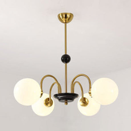 Modern White Glass Globe Chandelier For Bedroom Lighting 4 / Gold