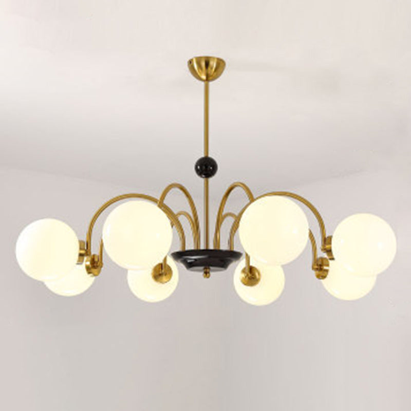 Modern White Glass Globe Chandelier For Bedroom Lighting 8 / Gold
