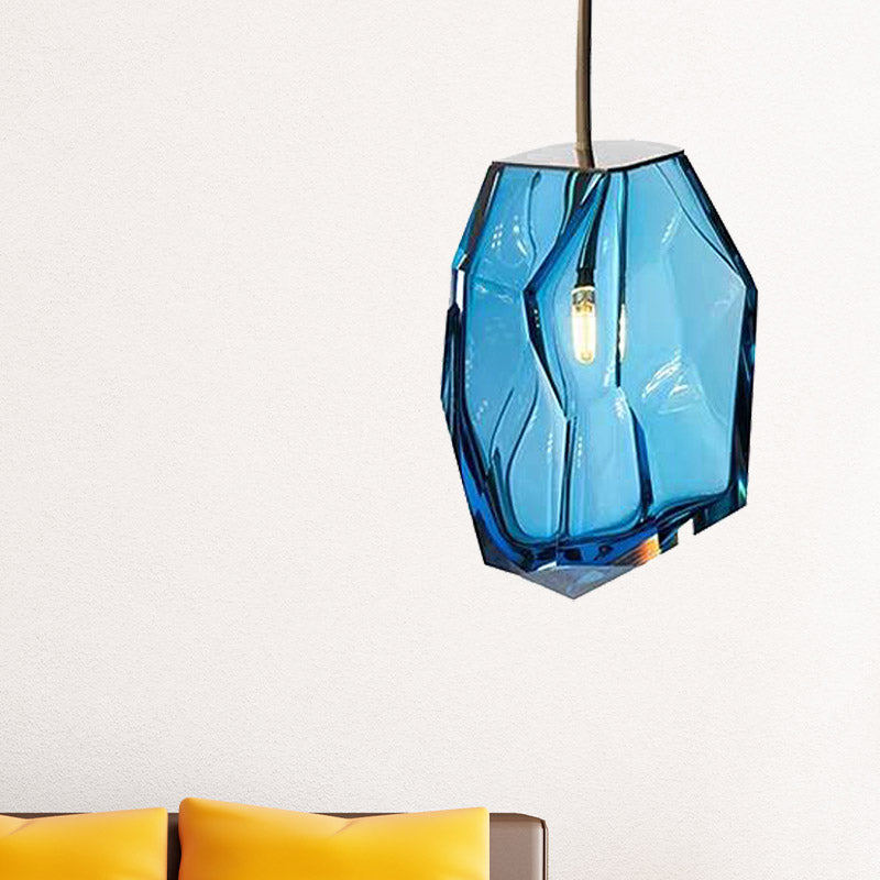 Blue Glass Gem Pendant Light - Contemporary Ceiling Fixture For Bedroom With 1 Head