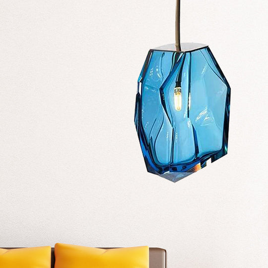 Blue Glass Gem Pendant Light - Contemporary Ceiling Fixture For Bedroom With 1 Head