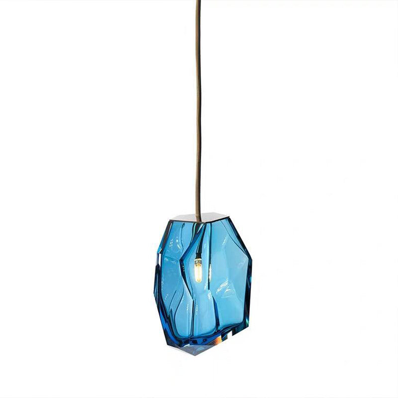 Blue Glass Gem Pendant Light - Contemporary Ceiling Fixture For Bedroom With 1 Head