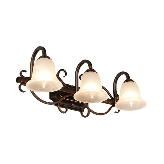 Vintage Curvy Arm Black Sconce Light Fixture For Bathroom Vanity - 2/3 Lights Milky Glass