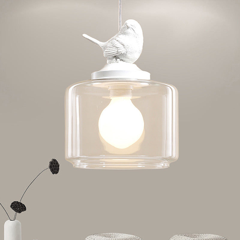 Clear Glass Drum Pendant Light Fixture With Contemporary Design Single Head - Ideal For Restaurant