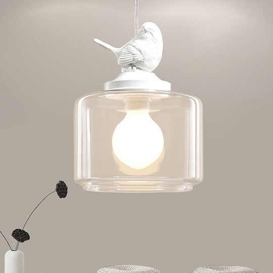 Clear Glass Drum Pendant Light Fixture With Contemporary Design Single Head - Ideal For Restaurant