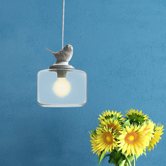 Clear Glass Drum Pendant Light Fixture With Contemporary Design Single Head - Ideal For Restaurant