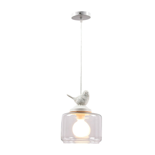 Clear Glass Drum Pendant Light Fixture With Contemporary Design Single Head - Ideal For Restaurant