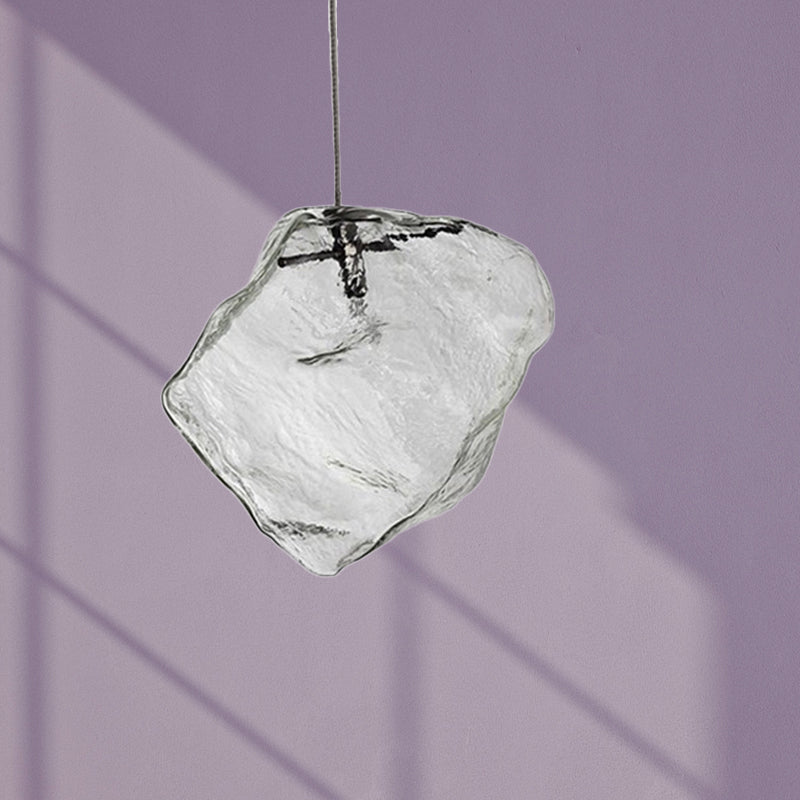 Ice Glass Hanging Ceiling Light - Minimalist Clear Pendant Lamp For Dining Room (1 Light)