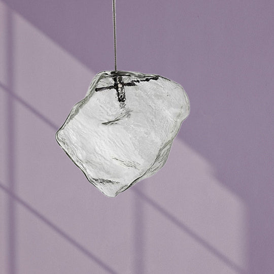 Ice Glass Hanging Ceiling Light - Minimalist Clear Pendant Lamp For Dining Room (1 Light)