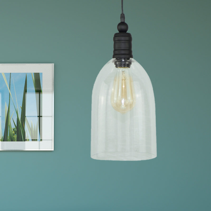 Modern Clear Glass Dome Pendant Light Fixture - Single Head Black Ceiling Lamp