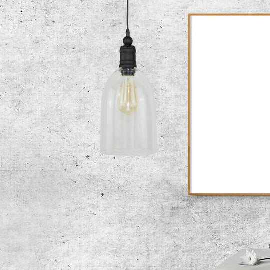 Modern Clear Glass Dome Pendant Light Fixture - Single Head Black Ceiling Lamp