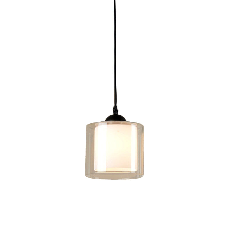 Modern Hanging Glass Pendant Light For Dining Room - Cylinder White 1-Head Lighting Fixture