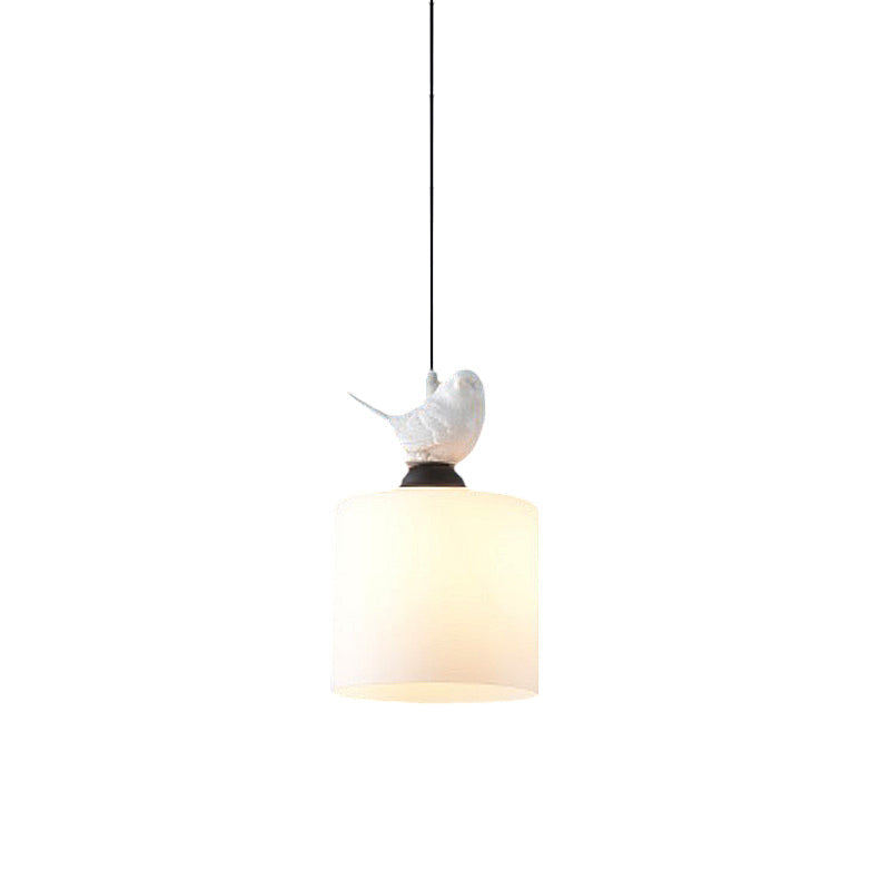 Simple Style White Glass Cylinder Tea Bar Pendant Light Fixture With Hanging Kit - 1