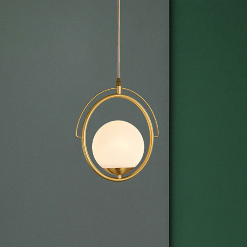 Postmodern Brass Pendant Light With Globe Shade - One Head