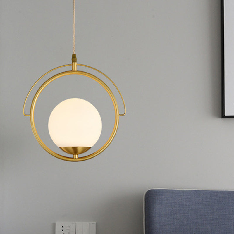 Postmodern Brass Pendant Light With Globe Shade - One Head