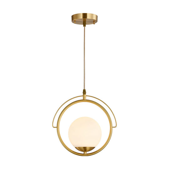 Postmodern Brass Pendant Light With Globe Shade - One Head