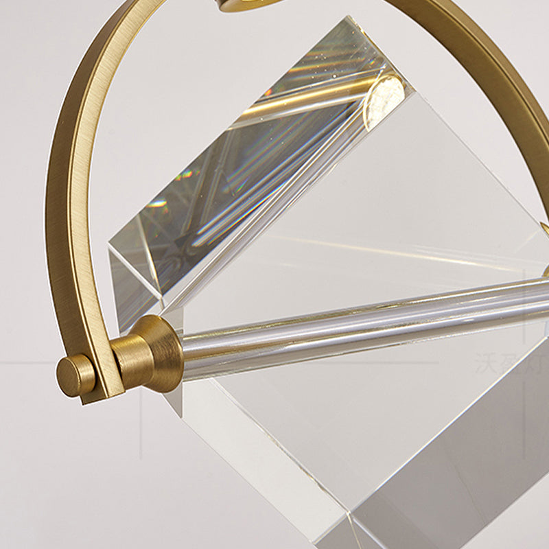 Contemporary Gold Pendant Ceiling Light For Bedroom - Clear Glass Cube Hanging Lamp Kit