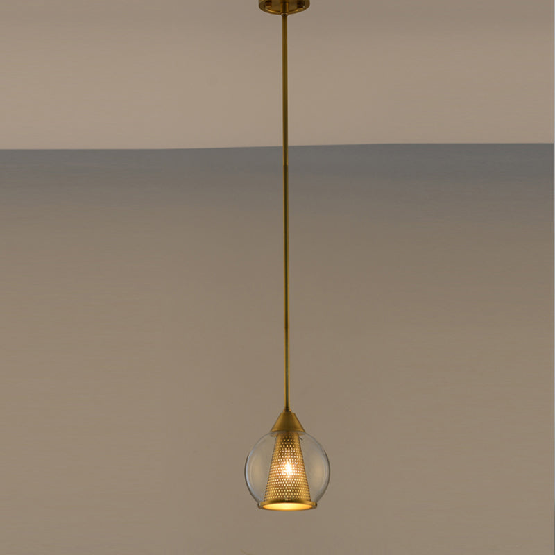 Modern Smoke Gray Glass Pendant Ceiling Light With Gold Cone Metal Shade - Elegant Dining Room
