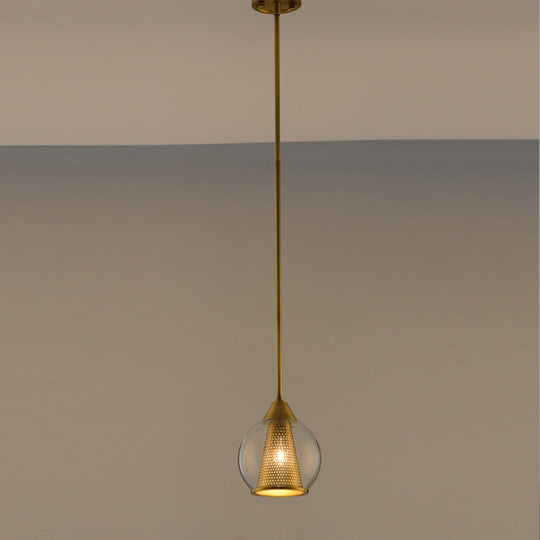 Modern Smoke Gray Glass Pendant Ceiling Light With Gold Cone Metal Shade - Elegant Dining Room