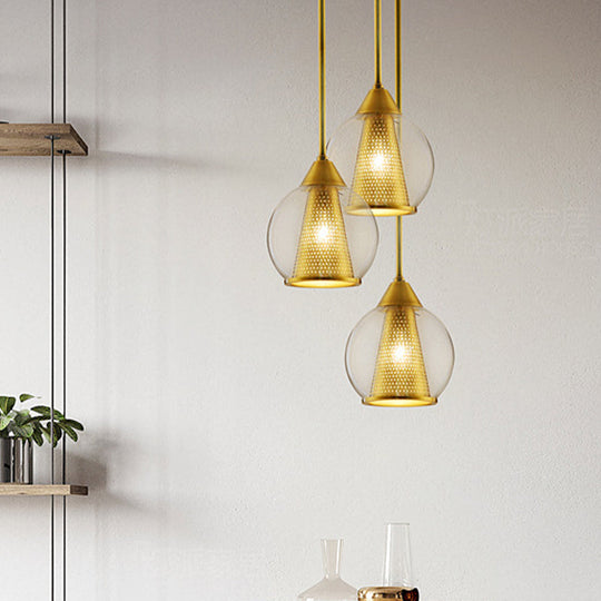 Modern Smoke Gray Glass Pendant Ceiling Light With Gold Cone Metal Shade - Elegant Dining Room