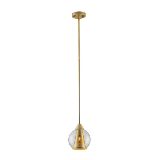 Modern Smoke Gray Glass Pendant Ceiling Light With Gold Cone Metal Shade - Elegant Dining Room