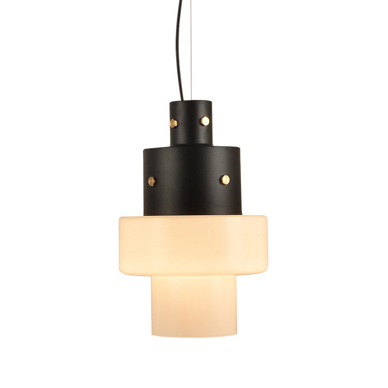 Rustic Glass Cylinder Pendant Light - White With Black Head Ideal For Living Room Ceiling