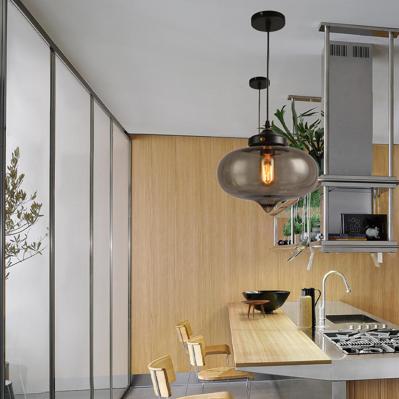 Modern Onion Pendant Light – Gray/Red/Yellow Glass Ceiling Fixture For Restaurants