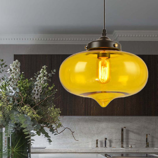 Modern Onion Pendant Light – Gray/Red/Yellow Glass Ceiling Fixture For Restaurants