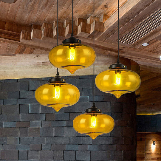 Modern Onion Pendant Light In Gray/Red/Yellow Glass For Restaurant Ceiling Fixture