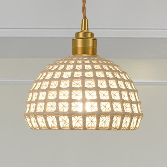 Vintage Ceramic Dome Lamp With Hollow Out Design - Blue/Pink Suspended Light