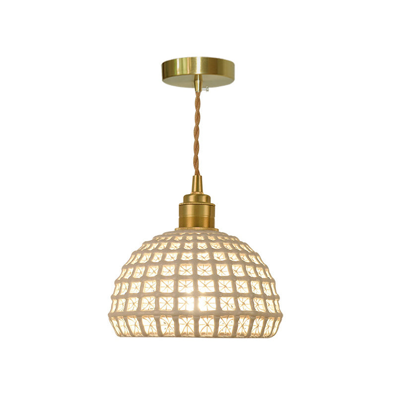 Vintage Ceramic Dome Lamp With Hollow Out Design - Blue/Pink Suspended Light