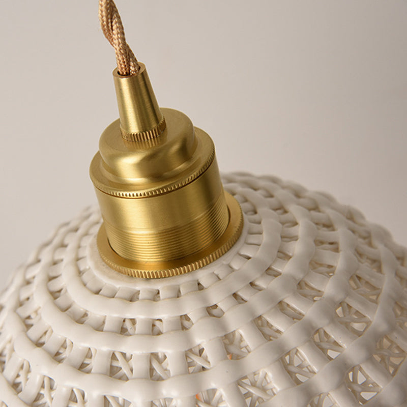 Vintage Ceramic Dome Suspension Lamp With Hollow Out Design Blue/Pink 1-Light Hanging Fixture