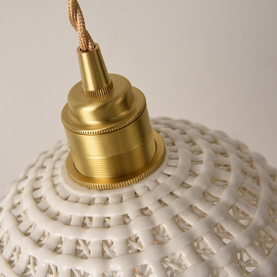 Vintage Ceramic Dome Lamp With Hollow Out Design - Blue/Pink Suspended Light