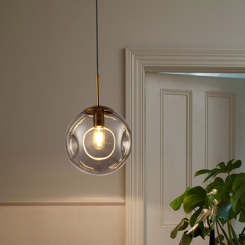 Smoke Gray Dimpled Glass Globe Pendant Light - Simple And Stylish Single Head Hanging Lamp Kit
