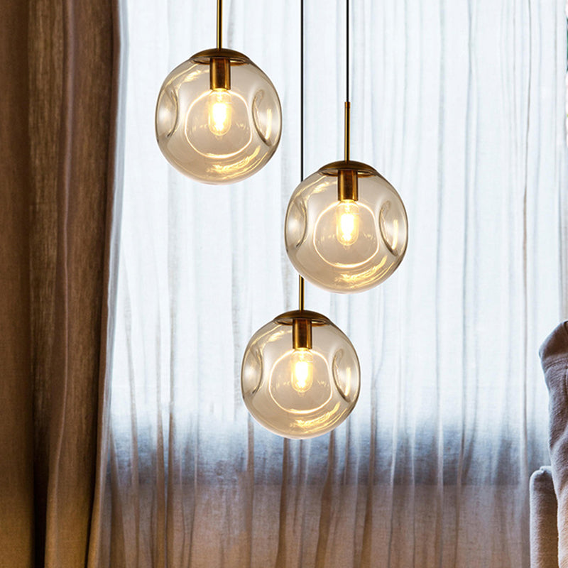 Smoke Gray Dimpled Glass Globe Pendant Light - Simple Style Hanging Lamp Kit