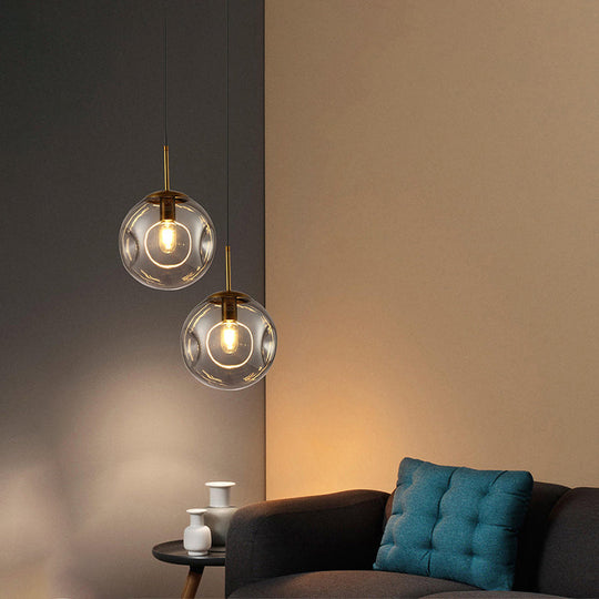 Smoke Gray Dimpled Glass Globe Pendant Light - Simple Style Hanging Lamp Kit