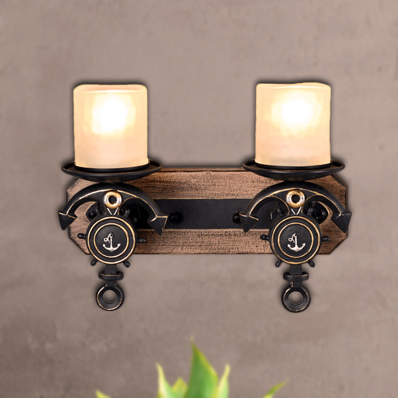 Candle Wall Lamp - Country Style Opal Glass Sconce With 1/2-Bulb: Black & Gold Resin Anchor Design