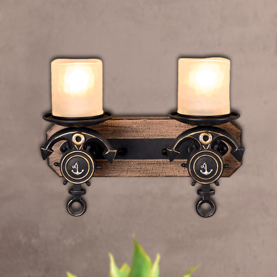 Candle Wall Lamp - Country Style Opal Glass Sconce With 1/2-Bulb: Black & Gold Resin Anchor Design