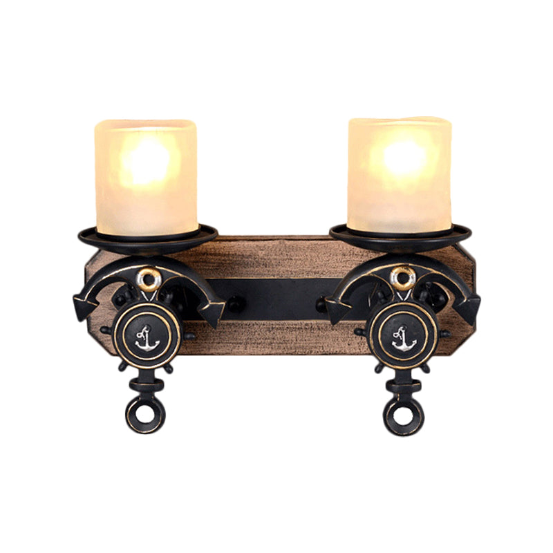 Candle Wall Lamp - Country Style Opal Glass Sconce With 1/2-Bulb: Black & Gold Resin Anchor Design