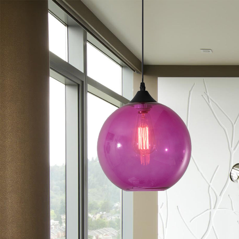 Macaron Glass Pendant Ceiling Light - Clear/Coffee/Red Dining Room Hanging Lamp Kit Purple