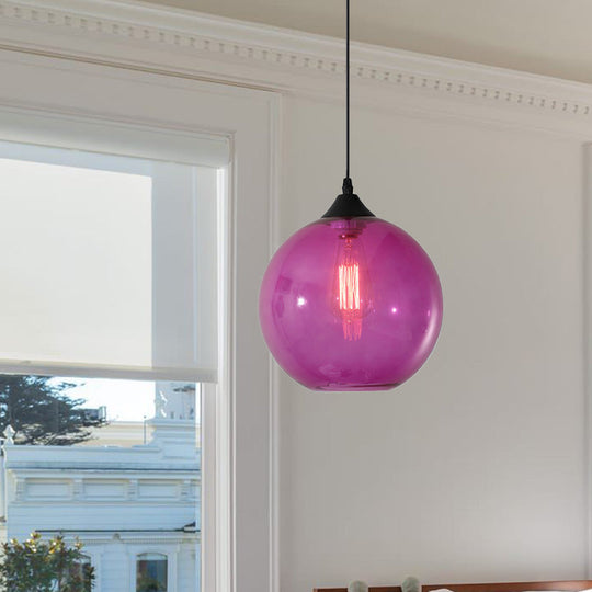 Dining Room Globe Pendant Ceiling Light - Macaron Glass Clear/Coffee/Red 1 Head Hanging Lamp