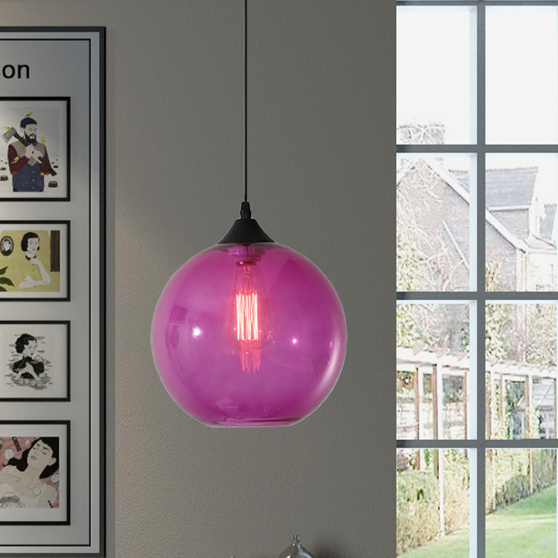 Dining Room Globe Pendant Ceiling Light - Macaron Glass Clear/Coffee/Red 1 Head Hanging Lamp