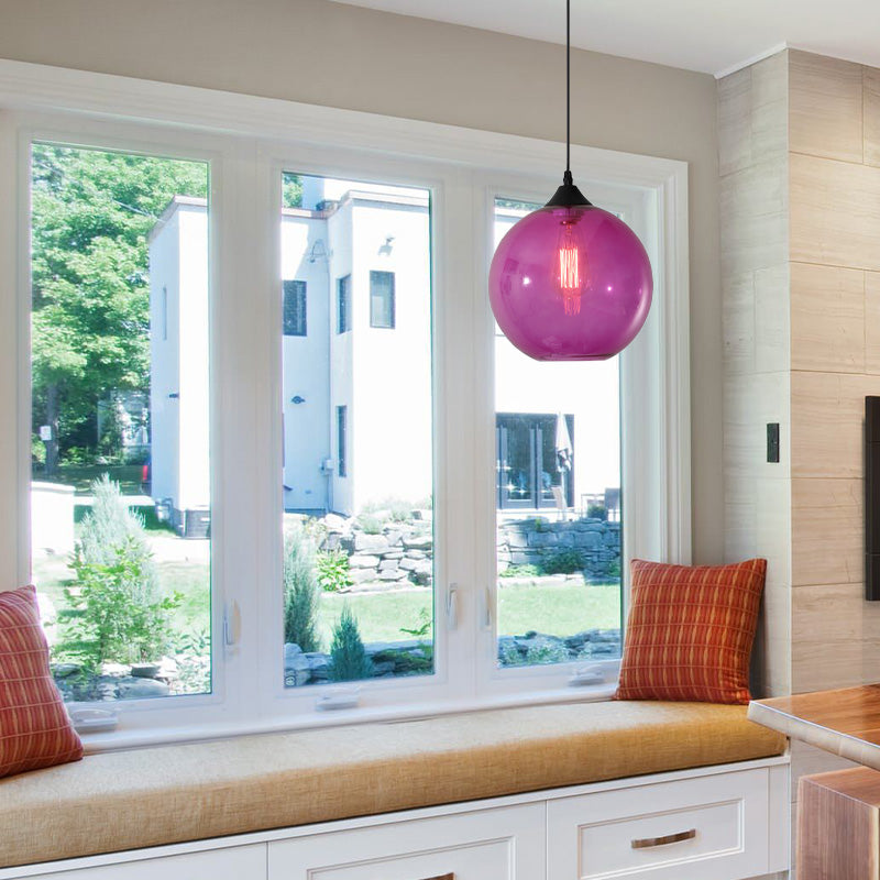 Dining Room Globe Pendant Ceiling Light - Macaron Glass Clear/Coffee/Red 1 Head Hanging Lamp