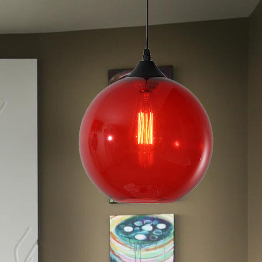 Dining Room Globe Pendant Ceiling Light - Macaron Glass Clear/Coffee/Red 1 Head Hanging Lamp