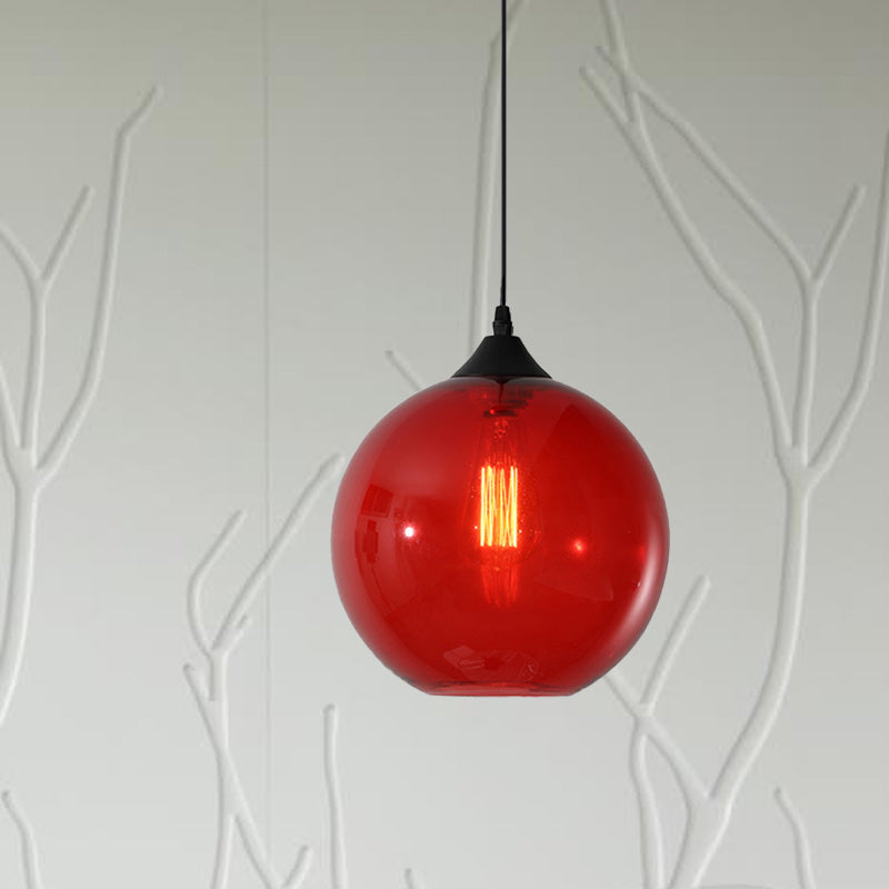 Dining Room Globe Pendant Ceiling Light - Macaron Glass Clear/Coffee/Red 1 Head Hanging Lamp