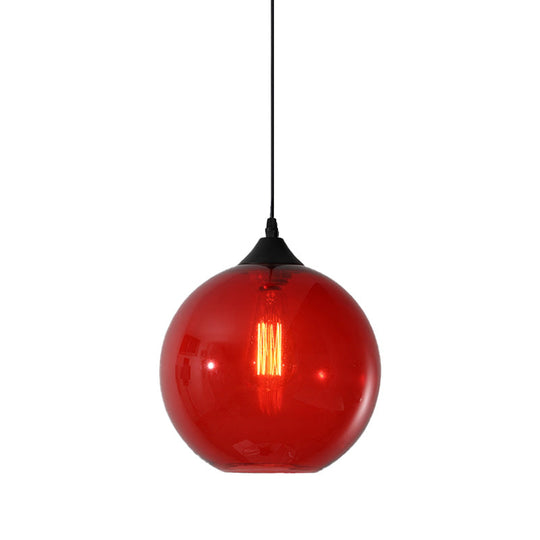 Dining Room Globe Pendant Ceiling Light - Macaron Glass Clear/Coffee/Red 1 Head Hanging Lamp