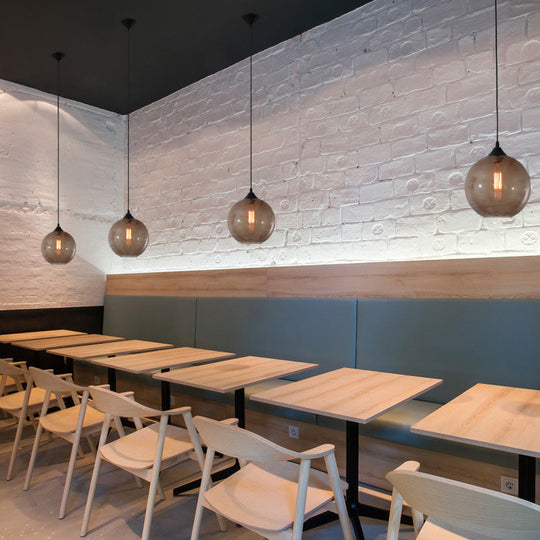 Dining Room Globe Pendant Ceiling Light - Macaron Glass Clear/Coffee/Red 1 Head Hanging Lamp