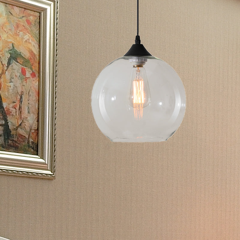 Dining Room Globe Pendant Ceiling Light - Macaron Glass Clear/Coffee/Red 1 Head Hanging Lamp