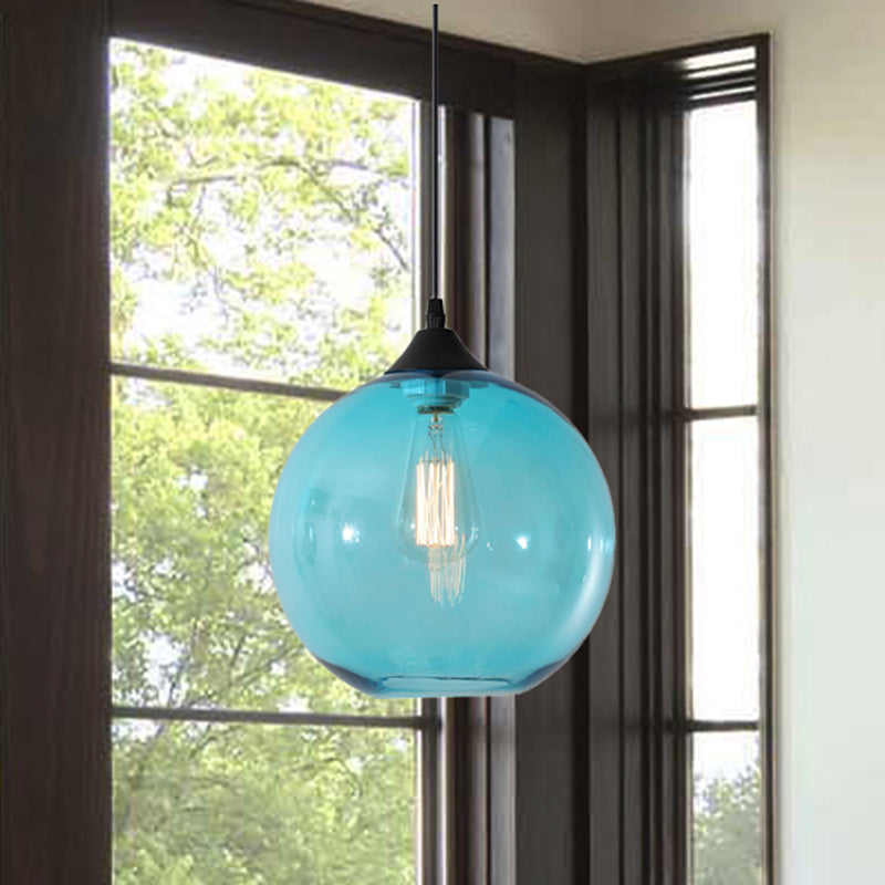 Dining Room Globe Pendant Ceiling Light - Macaron Glass Clear/Coffee/Red 1 Head Hanging Lamp